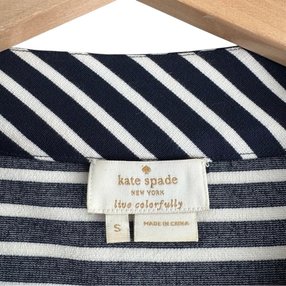 KATE SPADE Navy Blue Striped Peplum Top | Boat Neck 3/4 Sleeve w Pockets | Small - Picture 4 of 4